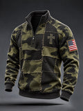 Men's American Flag Cross Camouflage Print Zip-Up Hoodie