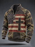 Men's American Flag Cross Camouflage Print Zip-Up Hoodie